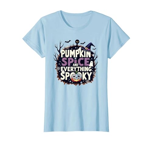 Jungen Halloween Kürbis Gewürz und Alles Gruselige T-Shirt, Damen, Himmelblau, XS von Generic