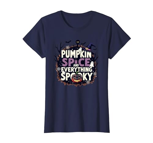 Jungen Halloween Kürbis Gewürz und Alles Gruselige T-Shirt, Damen, Marineblau, XS Jungen Halloween Kürbis Gewürz und Alles Gruselige T-Shirt, Damen, Marineblau, XS von Generic