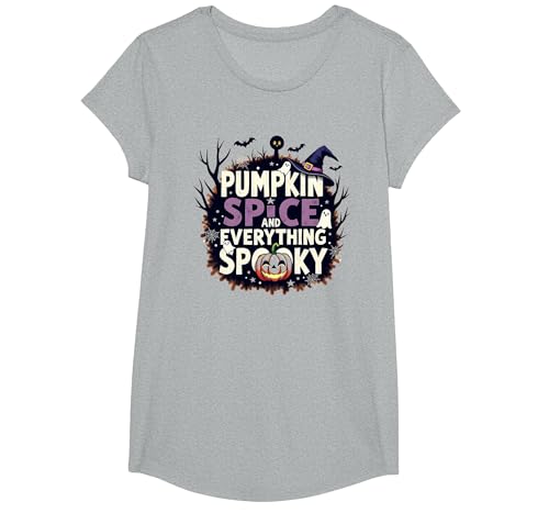 Jungen Halloween Kürbis Gewürz und Alles Gruselige T-Shirt, Girls, Grau Meliert, XS von Generic