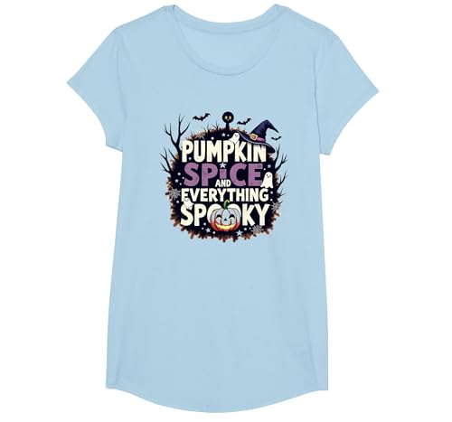 Jungen Halloween Kürbis Gewürz und Alles Gruselige T-Shirt, Girls, Himmelblau, XS von Generic
