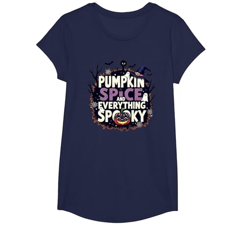 Jungen Halloween Kürbis Gewürz und Alles Gruselige T-Shirt, Girls, Marineblau, XS von Generic