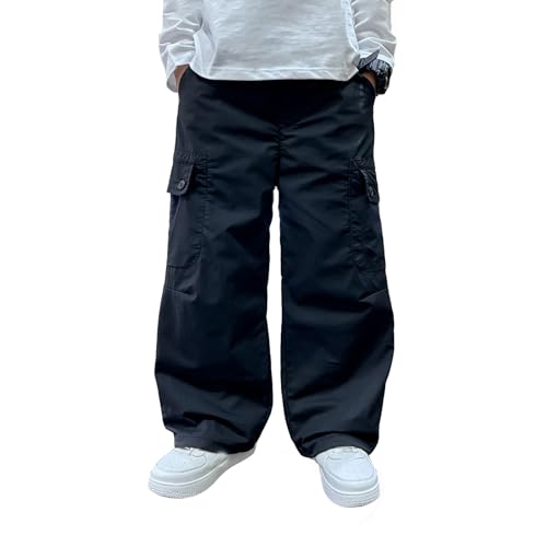 Jungen Hosen - Jungen Baggy Weite Cargohose bestickte Stretchhose Große Größe Lose Hose Freizeit Streetwear Freizeithose Einfarbig Fleecehose Für 4-15 Jahre von Generic