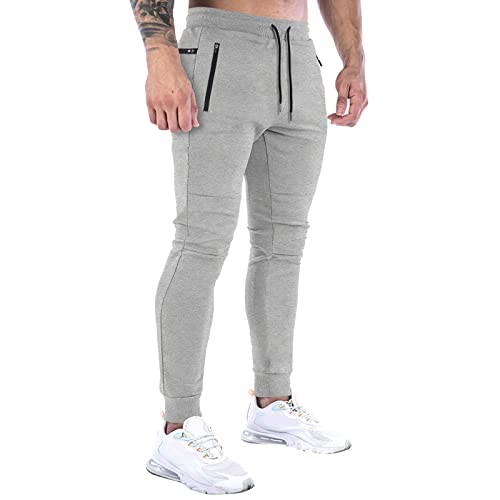 Jungen Jogginghose Sporthose Herren Slim Fit Freizeithose Trainingshose Stretch Elastische Jogger Baumwolle Sweathose Herren mit Seitentaschen Drawstring Belt Arbeitshose Silber XS von Generic