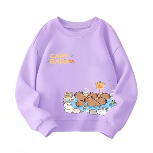 Jungen Mädchen Cartoon Capybara Sweatshirt, Kinder vielseitige Mode lässiger Pullover Rundhalsausschnitt Neue Oberteile,Lila,130cm von Generic
