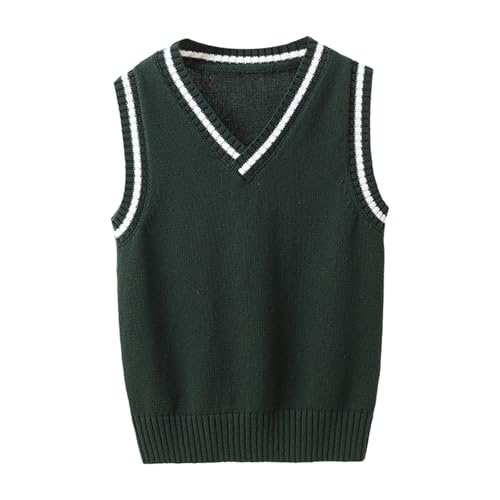 Jungen Mädchen Pullunder V Ausschnitt Gestrickte Weste Warme Strickweste Schuluniform Fleece Cardigan Strickwesten Ärmellos Gestrickte Pullover Schule Kleidung (Green, 7-8 Years) von Generic