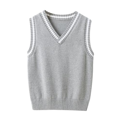 Jungen Mädchen Pullunder V Ausschnitt Gestrickte Weste Warme Strickweste Schuluniform Fleece Cardigan Strickwesten Ärmellos Gestrickte Pullover Schule Kleidung (Grey, 9-10 Years) von Generic