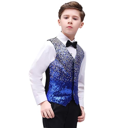Jungen Pailletten Weste Glitzer Anzug Kinder Unisex Kurz Jacke Jazz Tanz Festlich Hip Hop Party Hochzeit Anzugsweste Performance Karneval Kostüm Mode von Generic
