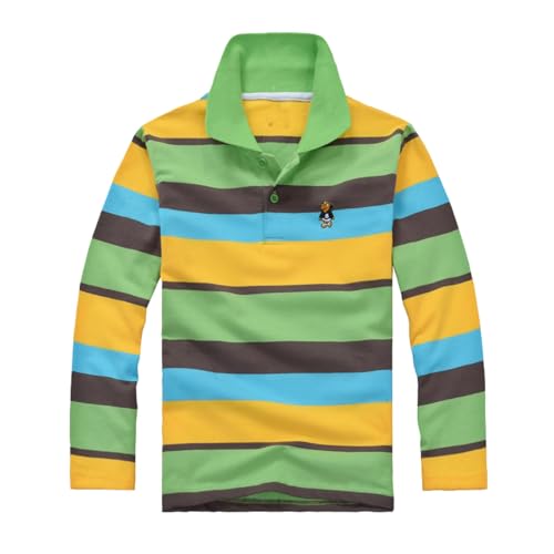 Jungen Poloshirt mit Streifen Langarm T-Shirt für Kinder Kleinkind Poloshirts für Jungen Active-Poloshirts mit Knopfleiste&Reverskragen Lässig Basic Polo Shirt Moden Atmungsaktiv Tops 3-14 Jahre von Generic