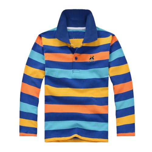 Jungen Poloshirt mit Streifen Langarm T-Shirt für Kinder Kleinkind Poloshirts für Jungen Active-Poloshirts mit Knopfleiste&Reverskragen Lässig Basic Polo Shirt Moden Atmungsaktiv Tops 3-14 Jahre von Generic