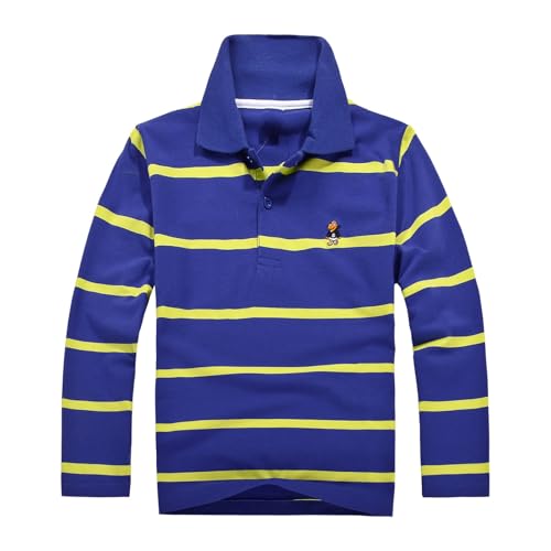 Jungen Poloshirt mit Streifen Langarm T-Shirt für Kinder Kleinkind Poloshirts für Jungen Active-Poloshirts mit Knopfleiste&Reverskragen Lässig Basic Polo Shirt Moden Atmungsaktiv Tops 3-14 Jahre von Generic