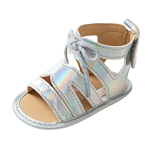 Junge𝐧 Sandalen Mädchen Sandalen Walking Baby rutschfeste weiche flache Gummischnürsohle Schuhe Babyschuhe Barfußschuhe Kinder (Silver, One Size) von Generic