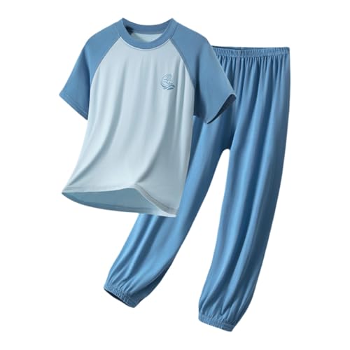 Jungen Schlafanzug Kurz Baumwolle Pyjama Set Bagger Traktor Weltraum Planeten Auto Zug Zweiteiliger Sommer Kurzer Schlafanzüge Kinder Nachtwäsche Kurzärmliger T Shirt und Hosen (Blue, 11-12 Years) von Generic