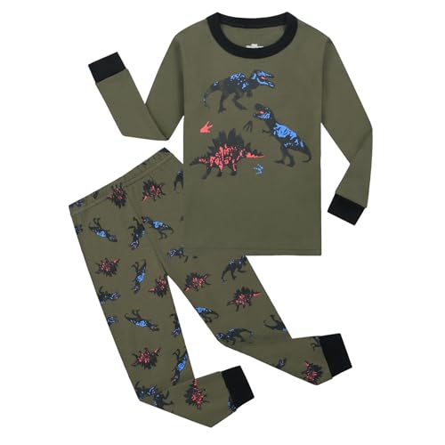 Jungen Schlafanzug Langarm Autumn Winter Kinder Nachtwäsche Rakete Hakenmaschine Feuerwehrauto Schlafanzug Jungen Schlafanzug Dinosaurier Langarm Zweiteilig Pyjama Kinder Schlafanzüge Set Pyjama von Generic