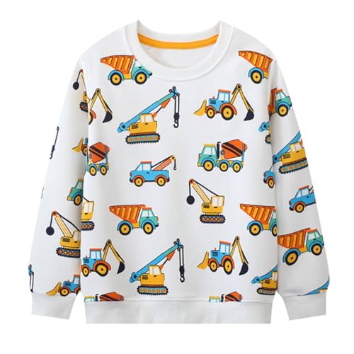 Jungen Sweatshirts Kinder Baumwolle Langarm Rundhals Pullover Cartoon Print Shirts (Weiß, 2-3 Years) von Generic
