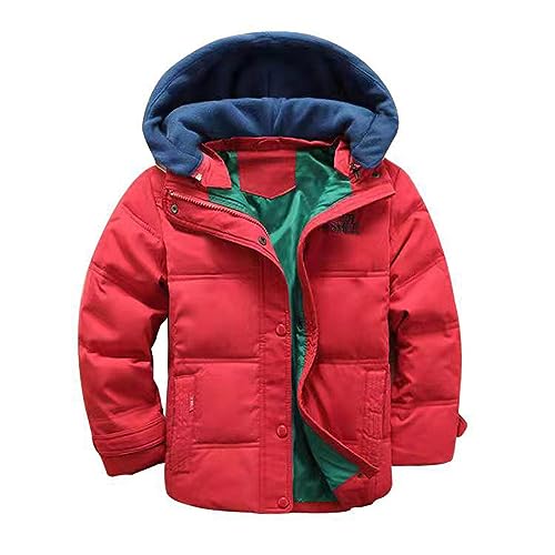 Jungen Warme Mäntel Steppjacke Daunenmantel Kinder Langarm Wintermantel Hoodie Softshell Jacken Daunenjacke Oberbekleidung Übergangsjacke Gepolstert Jacke mit Abnehmbare Mütze (Red, 140) von Generic