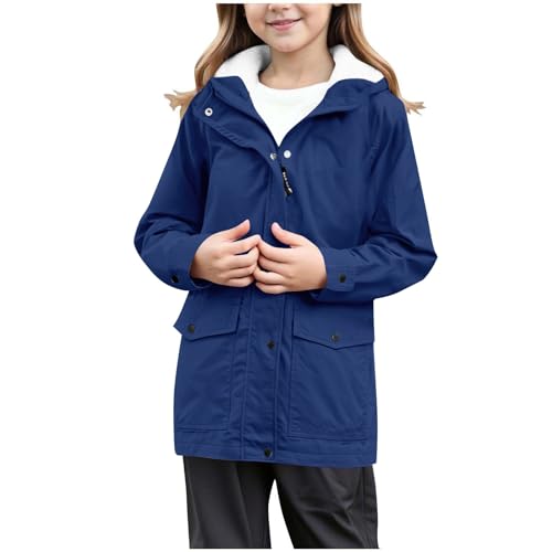 Jungen und Mädchen Regenjacke Wasserdicht Windjacke Leichte Regenjacken mit Taschen Regenmäntel für Kinder mit Kapuze Durchgehender Reißverschluss Button Down Regenmäntel (Blue-b, 9-10 Years) von Generic