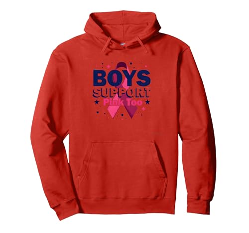 Jungen unterstützen Pink Too Breast Cancer Awareness Allies Pullover Hoodie, Unisex für Erwachsene, Rot, XXL von Generic