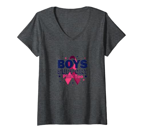 Jungen unterstützen Pink Too Breast Cancer Awareness Allies T-Shirt mit V-Ausschnitt, Damen, Anthrazit Meliert, XL von Generic