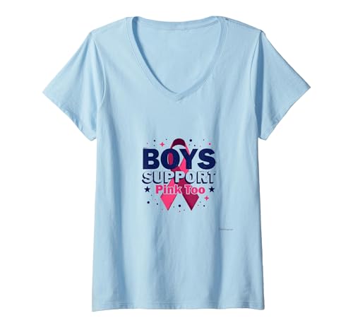 Jungen unterstützen Pink Too Breast Cancer Awareness Allies T-Shirt mit V-Ausschnitt, Damen, Himmelblau, XXL Jungen unterstützen Pink Too Breast Cancer Awareness Allies T-Shirt mit V-Ausschnitt, Damen, Himmelblau, XXL von Generic