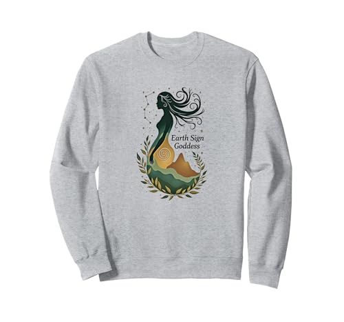 Jungfrau Erdzeichen Göttin Mystische Himmelskunst für Frauen Sweatshirt, Unisex für Erwachsene, Grau Meliert, S von Generic