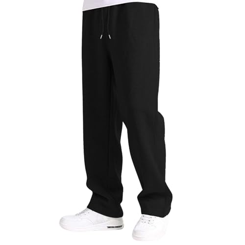 Jungs Kinder Baggy Jogginghose Weites Bein Freizeithose mit Kordelzug und Taschen Jungen Elastischem Stoffhose Teenager Dünne Breitbeinige Hose Locker Sweatpants Sporthose 02 Black 160 von Generic