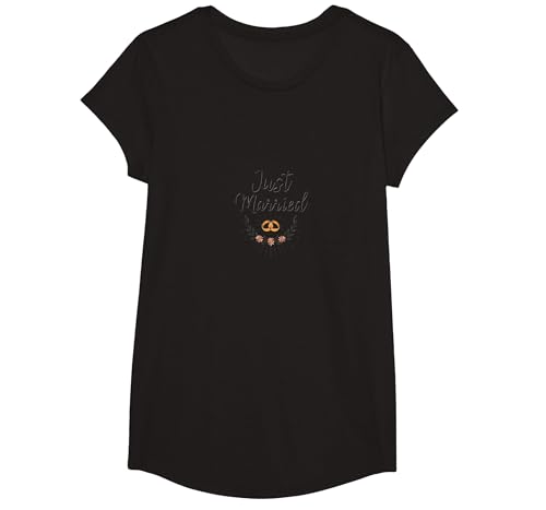 Just Married Hochzeitsringe mit Blumenmotiv T-Shirt, Girls, Schwarz, XS von Generic
