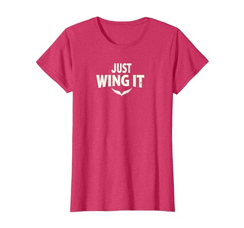 Just Wing It: Motivierende Engelsflügel T-Shirt, Damen, Rot meliert, M von Generic