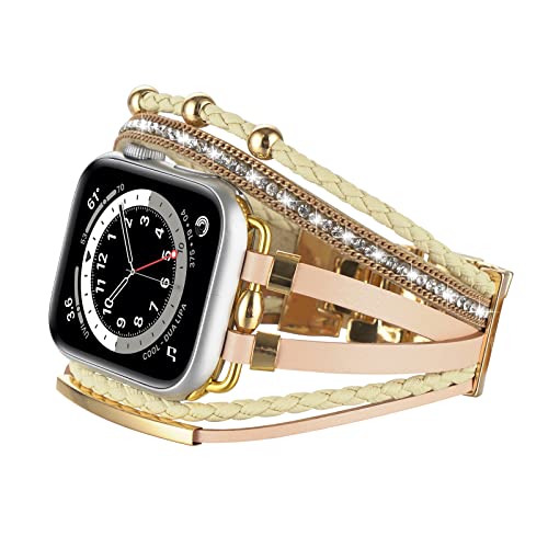 KONAFEI Kompatibel mit Apple Watch Armband 44mm 45mm 42mm 40mm 41mm 38mm iwatch Serie SE 7 6 5 4 3 2 1, Lederarmbänder Schmuck Metallschließe Wrap Strap für Damen von Generic