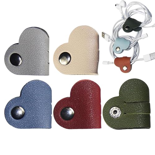 Kabel-Organizer in Herzform | Leder-Kabelbinder mit Druckknöpfen Tragbarer USB-Kabelhalter aus PU-Leder Kabelbinder Kabelorganisator Formdatenkabelhalter von Generic