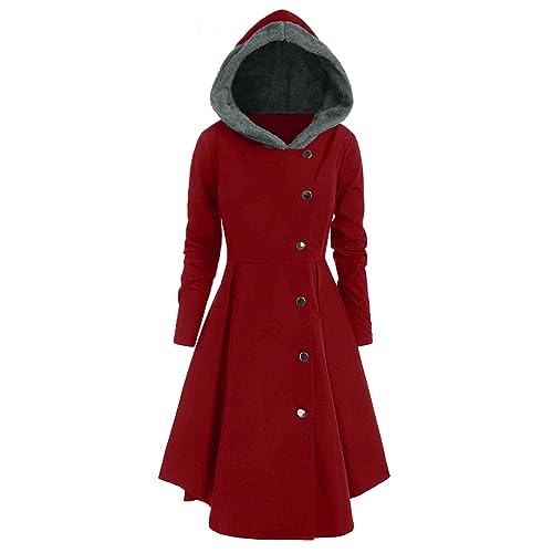 Kaftan Damen Vollbusig Trenchcoat Winddicht Klassische Bequemer Einfarbig Langen Ärmel Windjacken Frau Homewear Winter Kapuzen Langen Polyester Rot von Generic