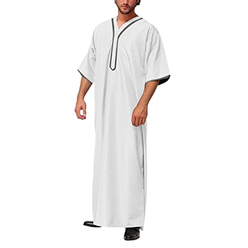 Kaftan Herren Baumwolle Leinen Sommer Cool Jilbab Herren Muslim Robe Gebetskleidung für Männer Islamische Kleidung Thobe Marokkanische Afghanische Arabische Kleidung Herren Tunika Abaya von Generic