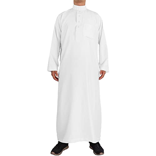 Kaftan Herren Baumwolle Leinen Sommer Cool Jilbab Herren Muslim Robe Gebetskleidung für Männer Islamische Kleidung Thobe Marokkanische Afghanische Arabische Kleidung Herren Tunika Abaya von Generic