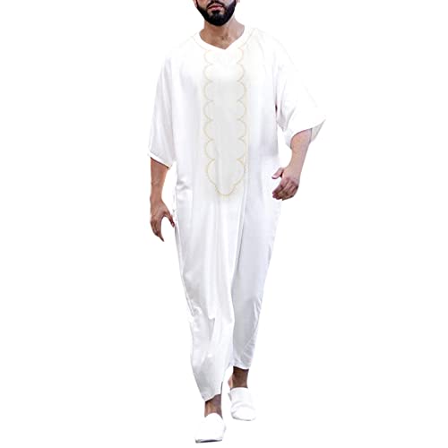 Kaftan Herren Baumwolle Leinen Sommer Cool Jilbab Herren Muslim Robe Gebetskleidung für Männer Islamische Kleidung Thobe Marokkanische Afghanische Arabische Kleidung Herren Tunika Abaya von Generic