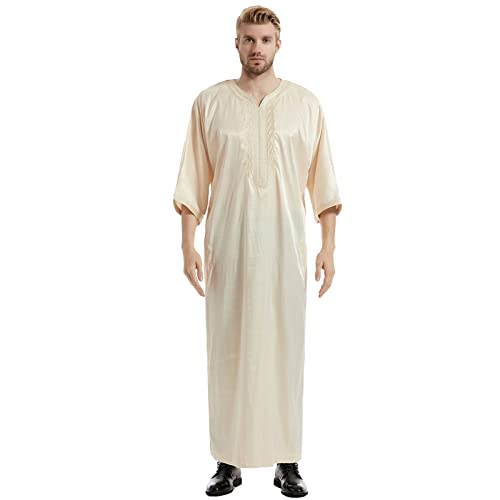 Kaftan Herren Bequem und Weich Satin Muslimischer Robe Muslim Tunika Ethnische Maxikleid Ramadan Roben Taiji Kleidung V-Ausschnitt Ethnischen Verschleiß Lange Hemd Robe Nachthemd Muslimische Kleider von Generic