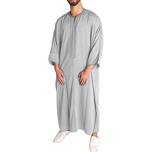 Kaftan Herren Muslimische Robe Herren Arabische Männer Thobe Halbarm Dubai Robe Islamisch Ramadan Gebetskleidung Lang Abaya Muslim Kaftan Männer Saudi Stil Araber Thobe Islamische Arabische Kleidung von Generic