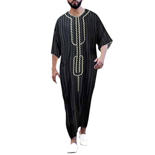Kaftan Herren Sommer Cool Jilbab Herren Muslim Robe Gebetskleidung für Männer Islamische Kleidung Thobe Marokkanische Afghanische Arabische Kleidung Herren Tunika Abaya Dubai (Schwarz 02, XL) von Generic