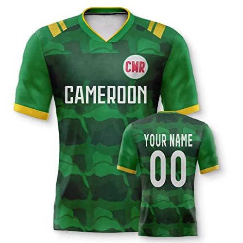 Kamerun Personalisiertes Weltmeisterschaft Fussball Trikot mit Ihrem Namen und Nummer für Herren Damen Kinder Casual Sport Fan T-Shirt Trikot Geschenk Grün von Generic