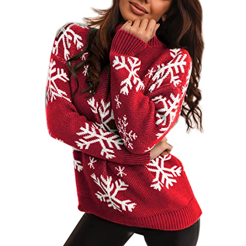 Kanpola Weihnachtspullover Damen Strick Pullover Herbst Winter Rundhals Langarm Sweatshirt Drucke Pulli Sweater mit Norweger-Muster Weihnachten Party Gestrickte Jumper Oberteile… von Generic