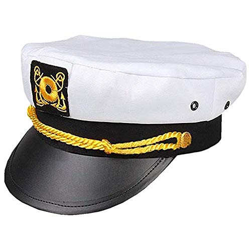Kapitänsmütze, Verstellbare Yacht Schiff Boot Marine Mütze, Damen Männer Erwachsene Matrosenmütze Seemann Hut für Karneval Partys Cosplay, Weiß (White #2, One Size) von Generic