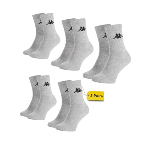 Kappa Sportsocken Unisex 5 Pairs - Trainingssocken Damen und Herren Socken - Atmungsaktiver Baumwoll-Polyester-Elasthan Mix - 5 Pairs Pack (DE/NL/SE/PL, Numerisch, 39, 42, Regular, Regular, Grey) von Generic