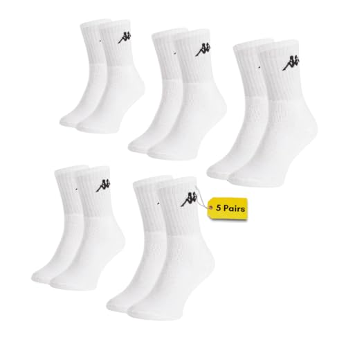 Kappa Sportsocken Unisex 5 Pairs - Trainingssocken Damen und Herren Socken - Atmungsaktiver Baumwoll-Polyester-Elasthan Mix - 5 Pairs Pack (DE/NL/SE/PL, Numerisch, 39, 42, Regular, Regular, White) von Generic