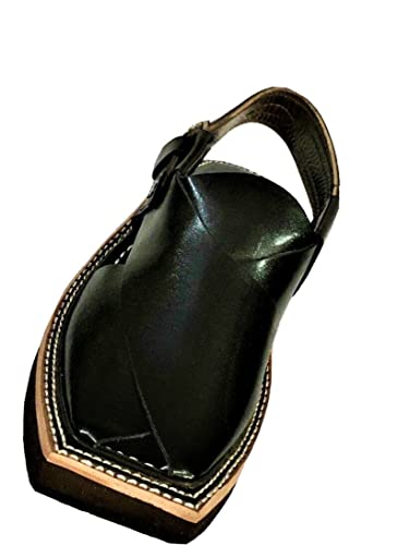 Kaptan Special Doppelsohle Peshawari Leder Handgefertigte Chappal Sandale Flip Flops Peshawri, Schwarz , 45 EU von Generic