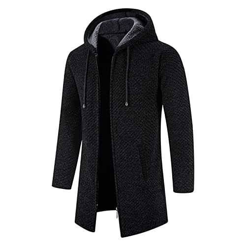 Kapuze Wintermantel Herren gefüttert mit Stehkragen Steppjacke Winddicht Business Überzieher Schlank Wanderjacke Softshelljacke Kapuzenjacke outdoorjacke Übergangsjacke, Schwarz, L von Generic