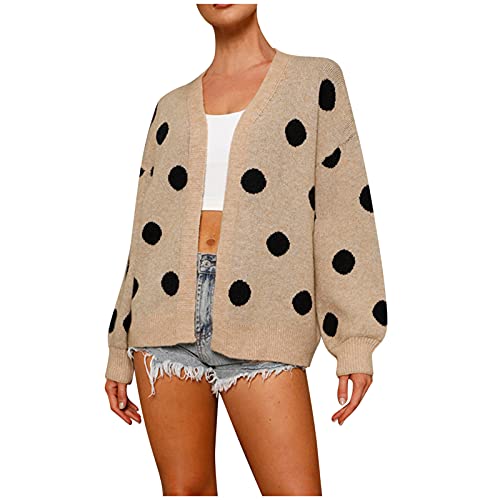 Kapuzen Cardigan Aus Strick Größe Jacke Dot Cardigan Polka Gestrickte Polka Damen-Strickjacke mit großem Punkt Damen Jeans Dunkelbraun von Generic