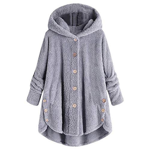 Kapuzen-Größe Wintermantel Jacke Damenoberteile Strickwolle lose Plus Knopf Damenmantel Winter Fashion Damen von Generic