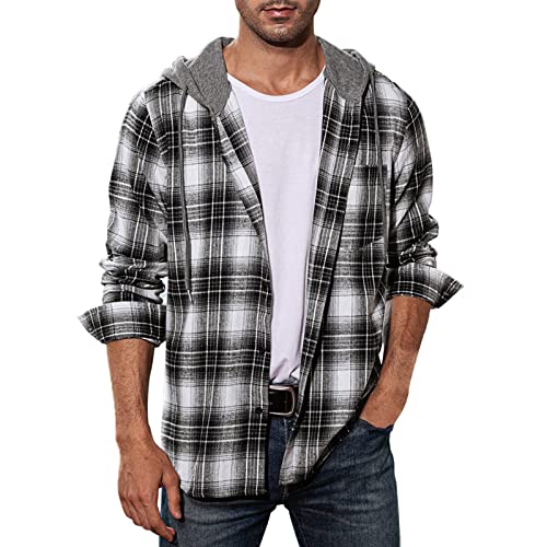 Kapuzenhemden für Herren, lässig, langärmelig, Knopfleiste, leicht, lose Flanellhemden, Kordelzug, Westernmantel, B# Black, XXL von Generic