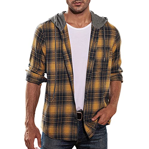 Kapuzenhemden für Herren, lässig, langärmelig, Knopfleiste, leicht, lose Flanellhemden, Kordelzug, Westernmantel, B# Braun, L von Generic