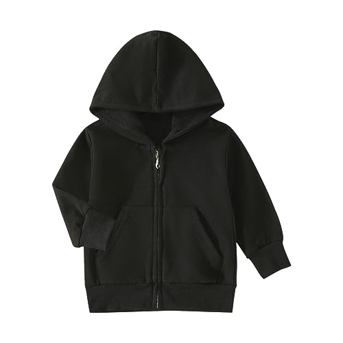 Kapuzenjacke Baby Mädchen Junge Hoodie mit Reißverschluss Warme Jacke Einfarbige Langarm Übergangsjacke Weiche Mantel Strickjacke Softshelljacke (Black, 6-12 Months) von Generic