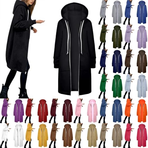 Kapuzenjacke Damen Lang Elegant Kapuzenpullover Oversized Sweatjacke Reißverschluss Hoodie Jacke Langarm Herbst Winter Übergangsjacke Warm Fleecejacke Damenjacken Sweatshirt mit Kapuze von Generic