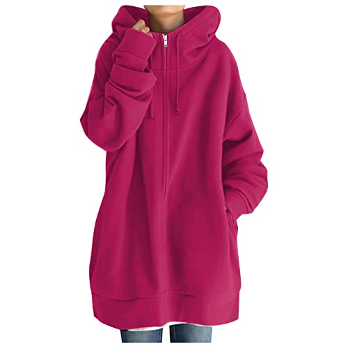 Kapuzenjacke Damen Lang Fleecejacke Full Zip Hoodies Sweatjacke Große Größen Freizeit Sweatshirt Plüsch Gefüttert Outdoor Sport Übergangsjacke Leichte Winter Herbst Jacke mit Kapuze von Generic